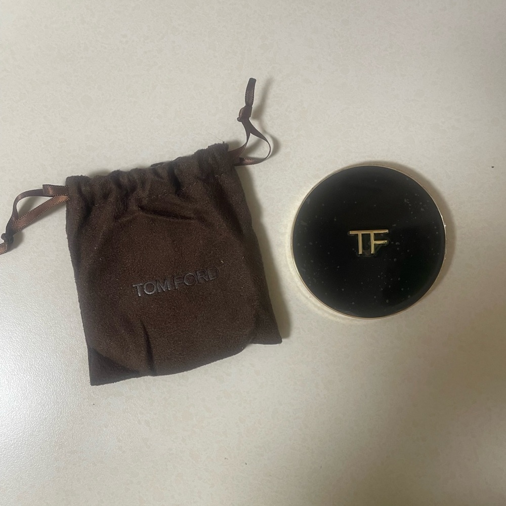 Tom Ford Black and Gold Compact Mirror with Brown Pouch